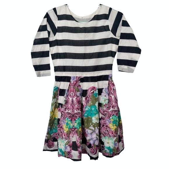 Azeeza Silk Stripped Floral Fit And Flare Dress - Picture 1 of 9